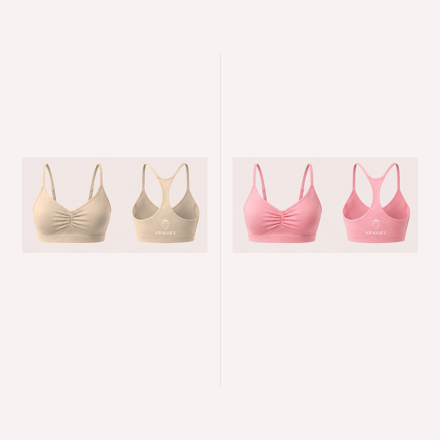 FRAISES Bra Duo in Beige and Strawberry Shortcake Pink