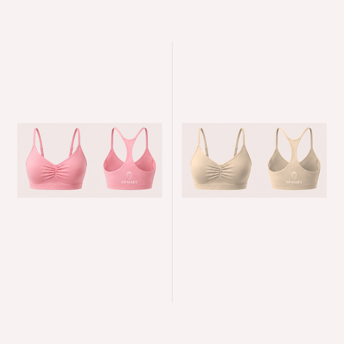 FRAISES Bra Duo in Strawberry Shortcake Pink and Beige