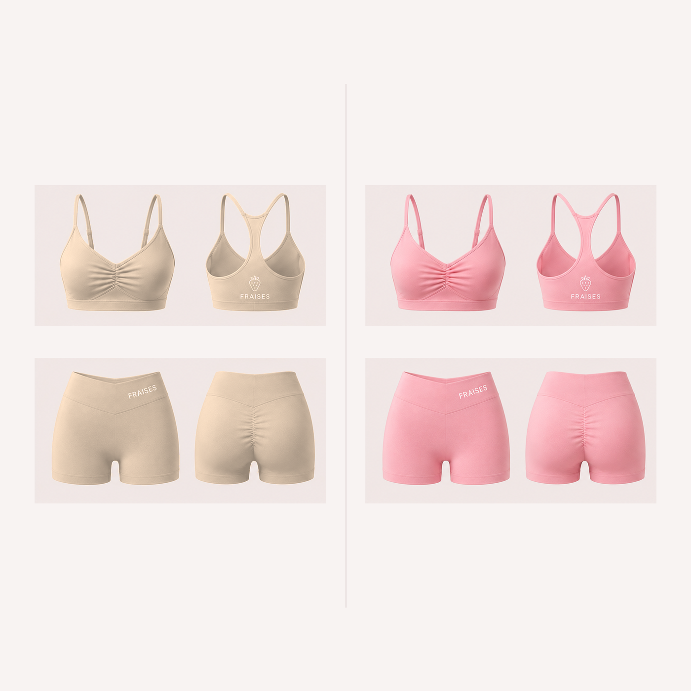 FRAISES Duo Set in Beige and Strawberry Shortcake Pink