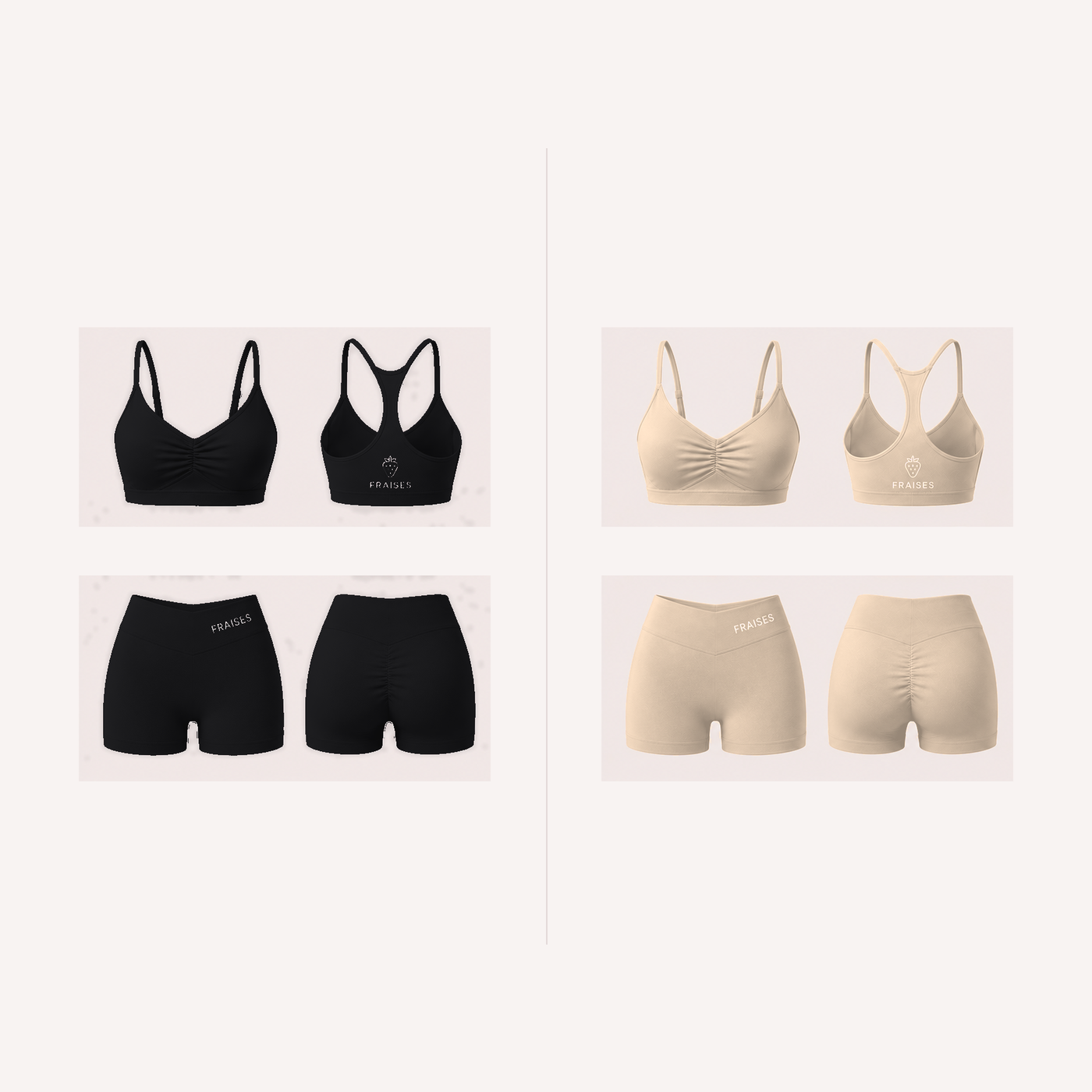 FRAISES Duo Set in Black and Beige
