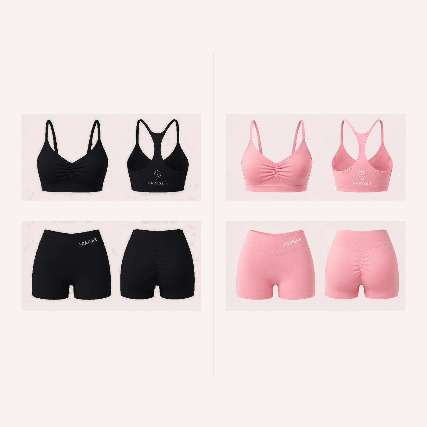 FRAISES Duo Set in Black and Strawberry Shortcake Pink