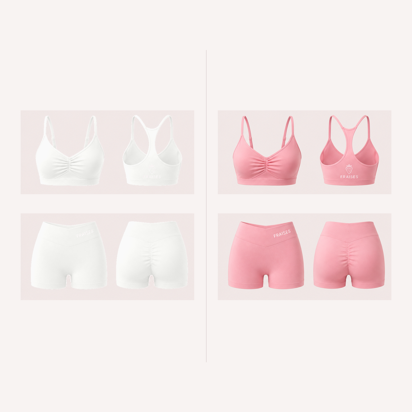 FRAISES Duo Set in White and Strawberry Shortcake Pink